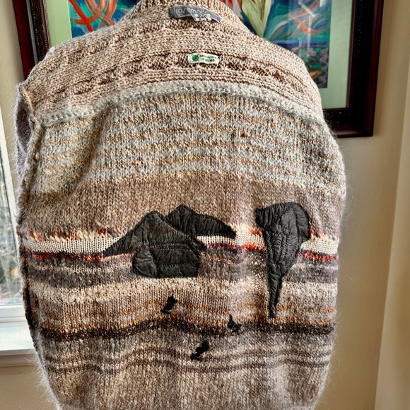 Irish Landscape Cardy Art Sweater w/ Sheep Hand Knit Mohair Tweed - Rosemarie B - Picture 7 of 7